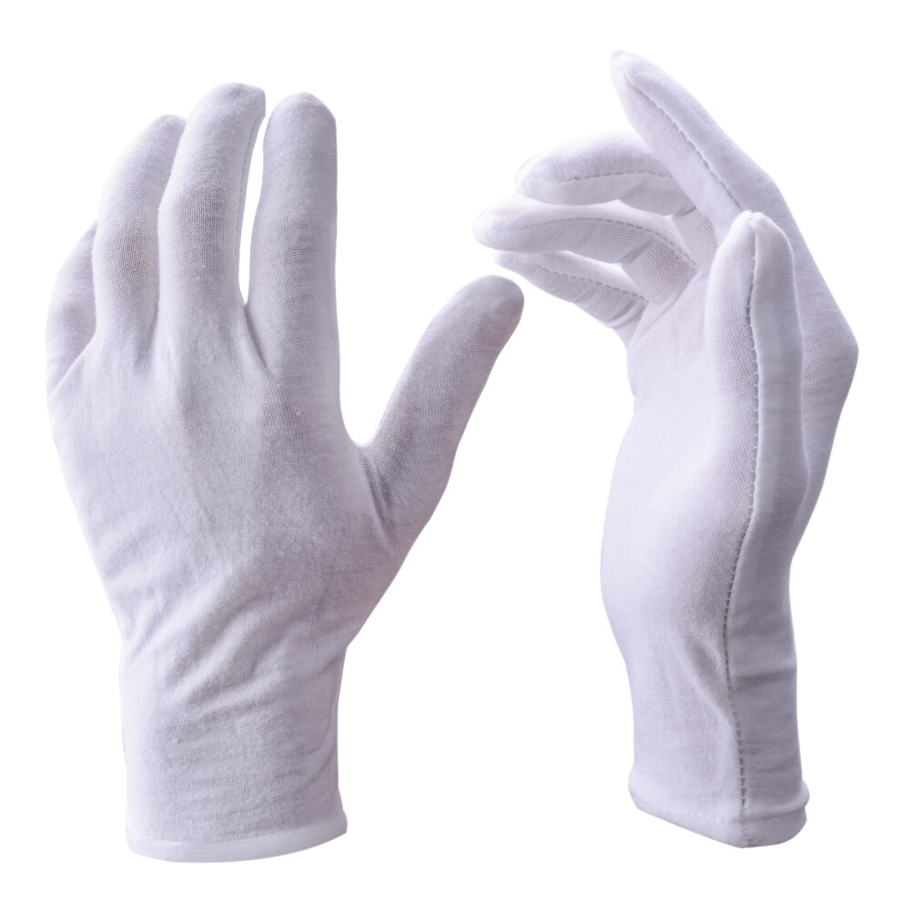White Gloves, Zealor 12 Pairs Soft Cotton Gloves, Coin Jewelry Silver Inspection Gloves, Stretchable Lining Glove, Large Size-image-OPC-PDTSWR5-NEW