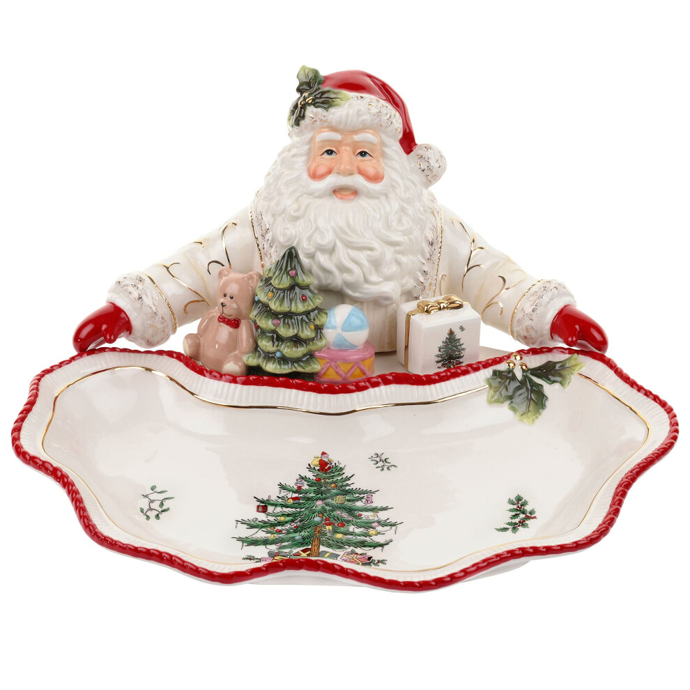 Spode christmas Tree gold collection, Figural Santa Dish, gold, Holiday DAcor, Decoration for Mantel, candy Bowl, Made of Fine Earthenware, 1225-Inch