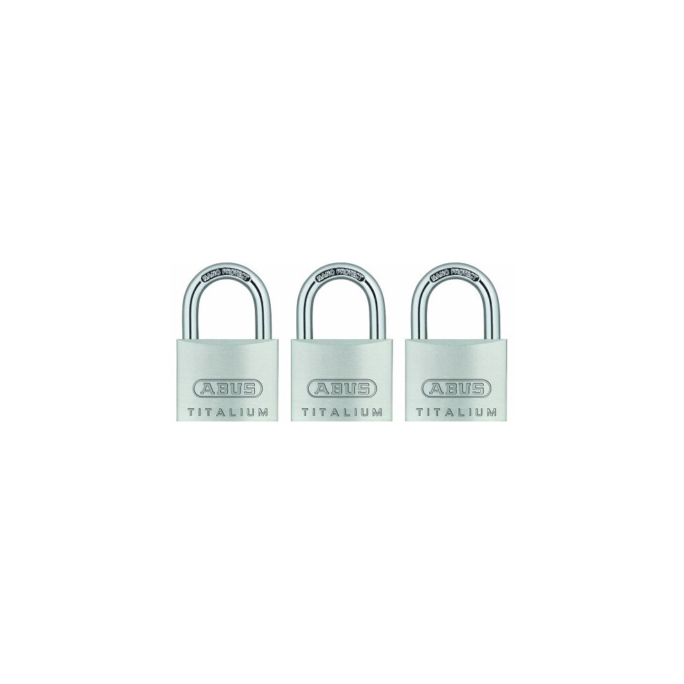 ABUS 64TI/40 Titalium Aluminum Alloy Padlock, Keyed Alike with Nano Protect Steel Shackle, Pack of 3