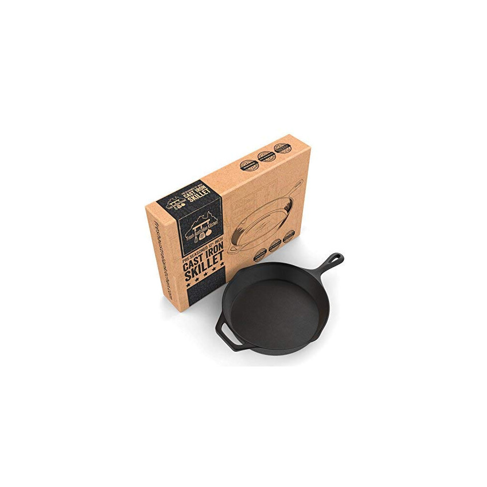 Pre-Seasoned Cast Iron Skillet 12.5 Inch by Fresh Australian Kitchen. Oven Safe Cookware, Perfect Camping, Indoors and Outdoor Pan.