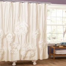 Lush Decor Serena Shower curtain Ruffled Floral Vintage chic Farmhouse Style Bathroom Decor, 72 x 72, Ivory
