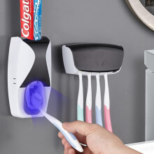 Dispensador Automático de Pasta de Dente Montado na Parede e Suporte para Escova de Dente (Preto)