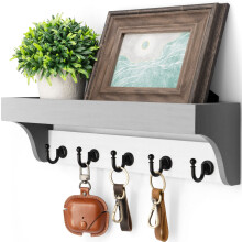 Rebee Vision Keyder pour mur avec etagere: Crochet mural decoratif avec 5 cles rustiques Crochets et monture murale organisatrice de courrier en