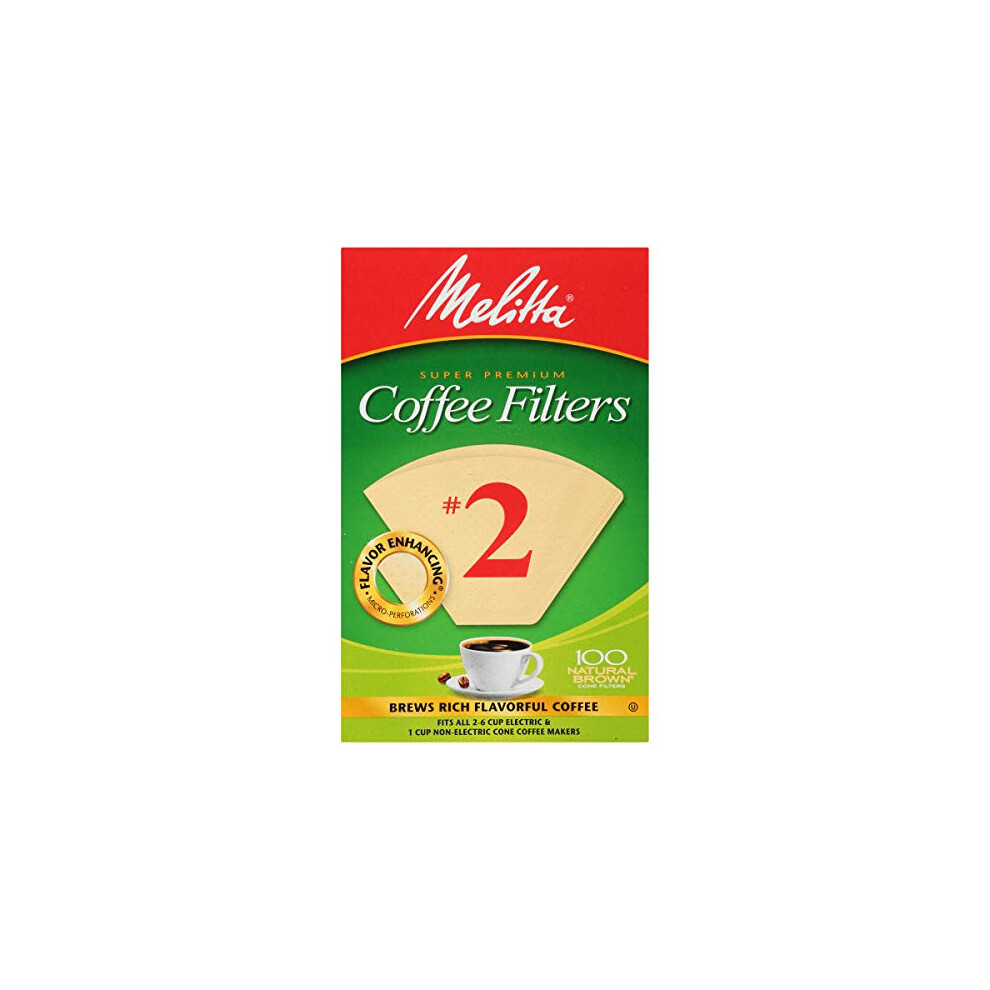 Melitta #2 Cone Coffee Filters, Natural Brown, 100 Count (Pack of 6)