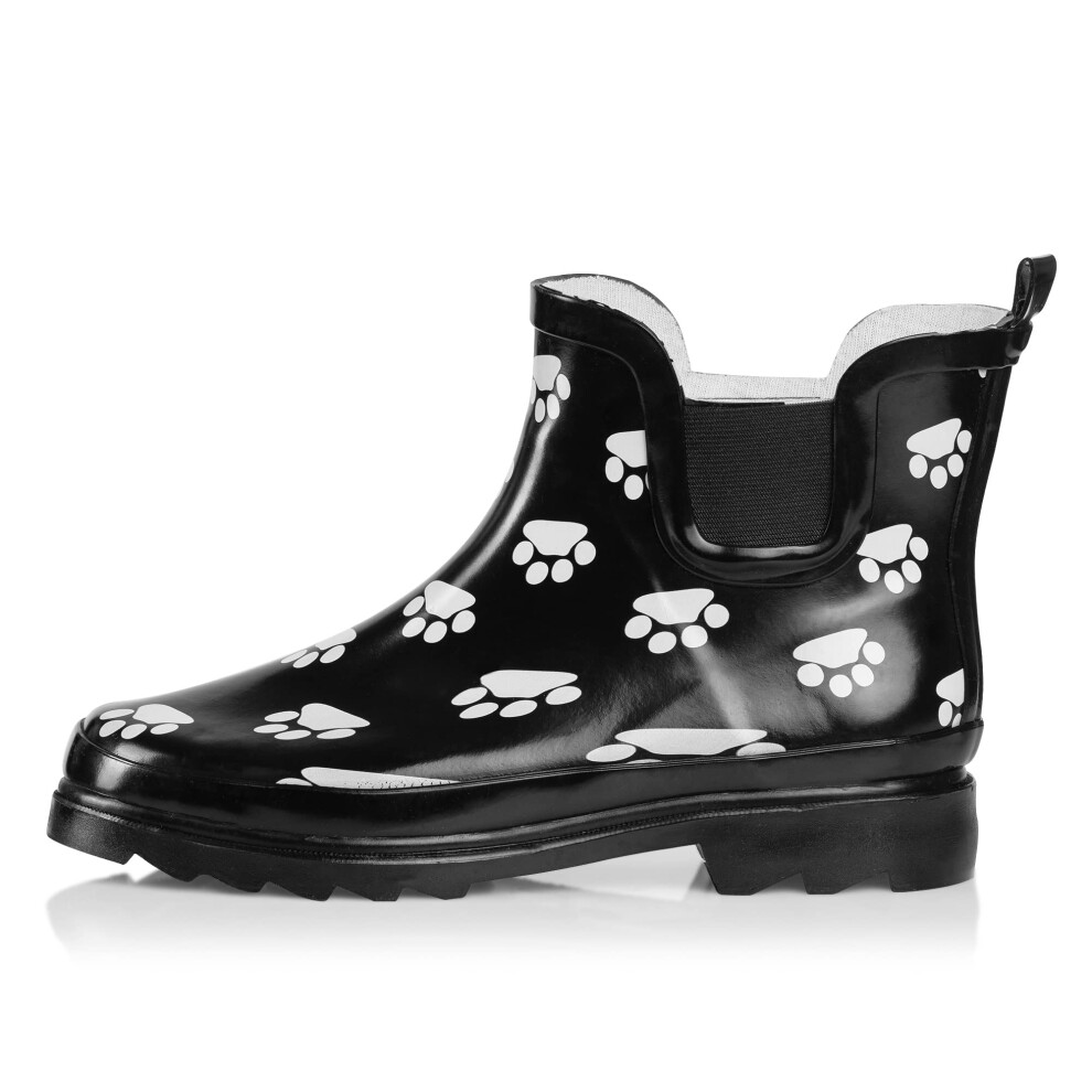 NORTY - Bottines de pluie pour femme - Bottes de jardin imperm  ables pour l'hiver et le printemps, noires et blanches, pointure 7
