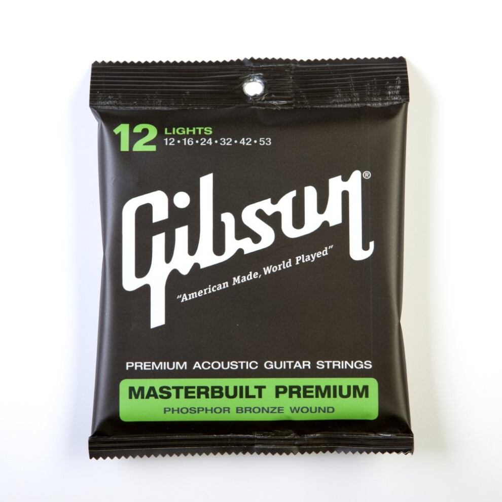 Gibson Masterbuilt Premium Phosphor Bronze Acoustic Guitar Strings, Light 12-53