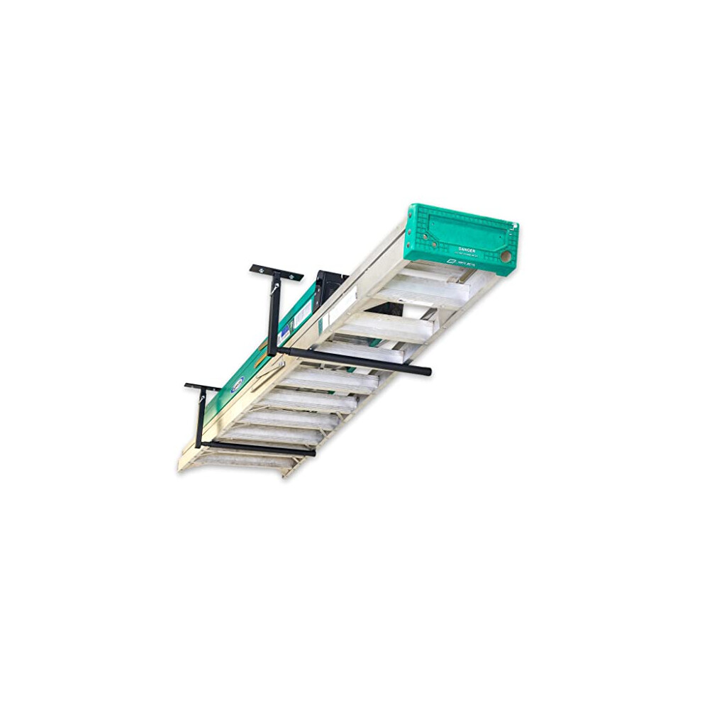 Storeyourboard Adjustable Ladder Ceiling Rack, Garage Storage Mount, Folding Ladders, Extension Ladders, Overhead Hanger
