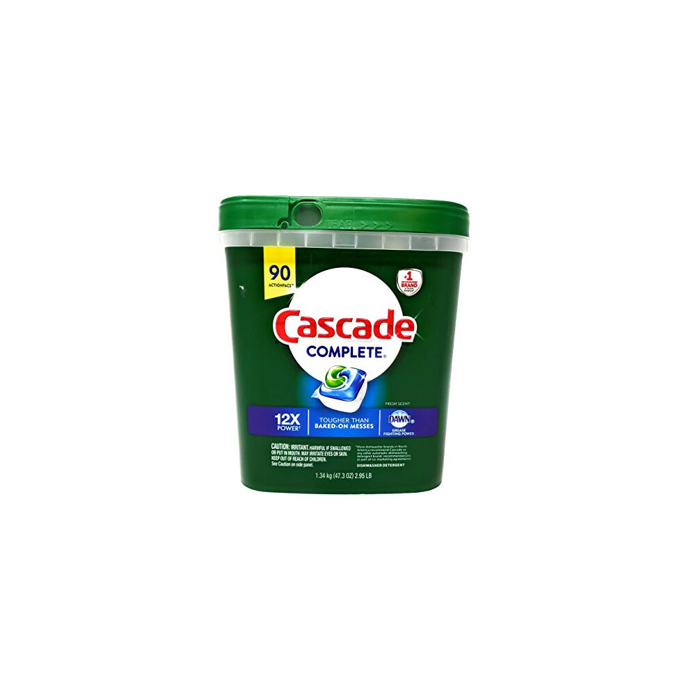 Cascade Complete Dishwasher Detergent, with Dawn Grease Fighting Power, 90 Fresh Scent Action Pacs