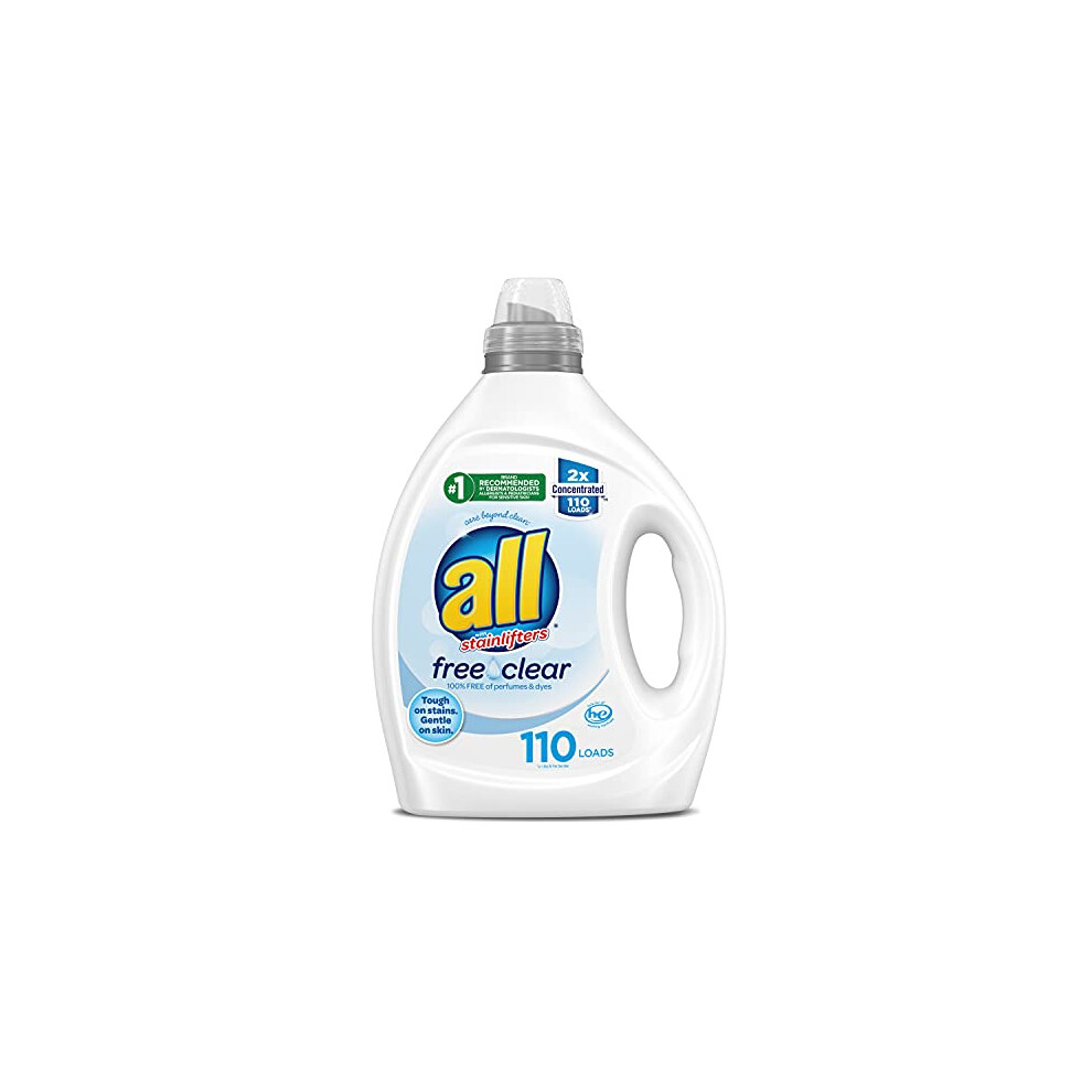 all Liquid Laundry Detergent, Clear for Sensitive Skin, 2X Concentrated, 110 Loads