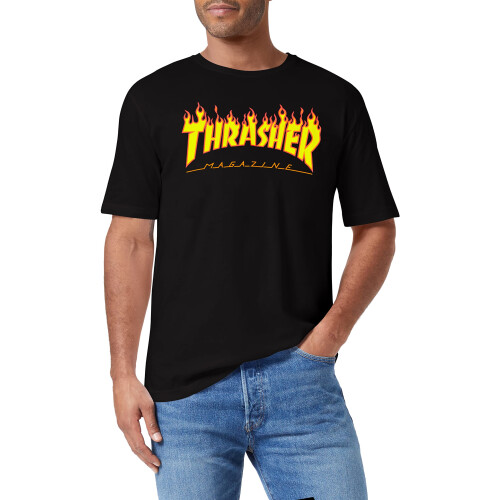 T-Shirt Thrasher Magazine με Λογότυπο Φλόγας - Μεσαίο - Μαύρο