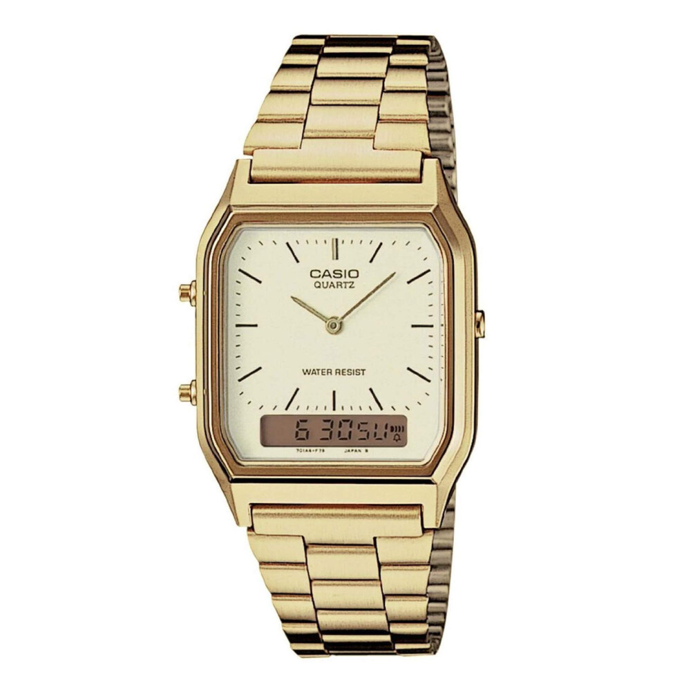 Casio AQ230GA-9D Men's Analog Digital Dual Time Gold Tone Metal Band Watch