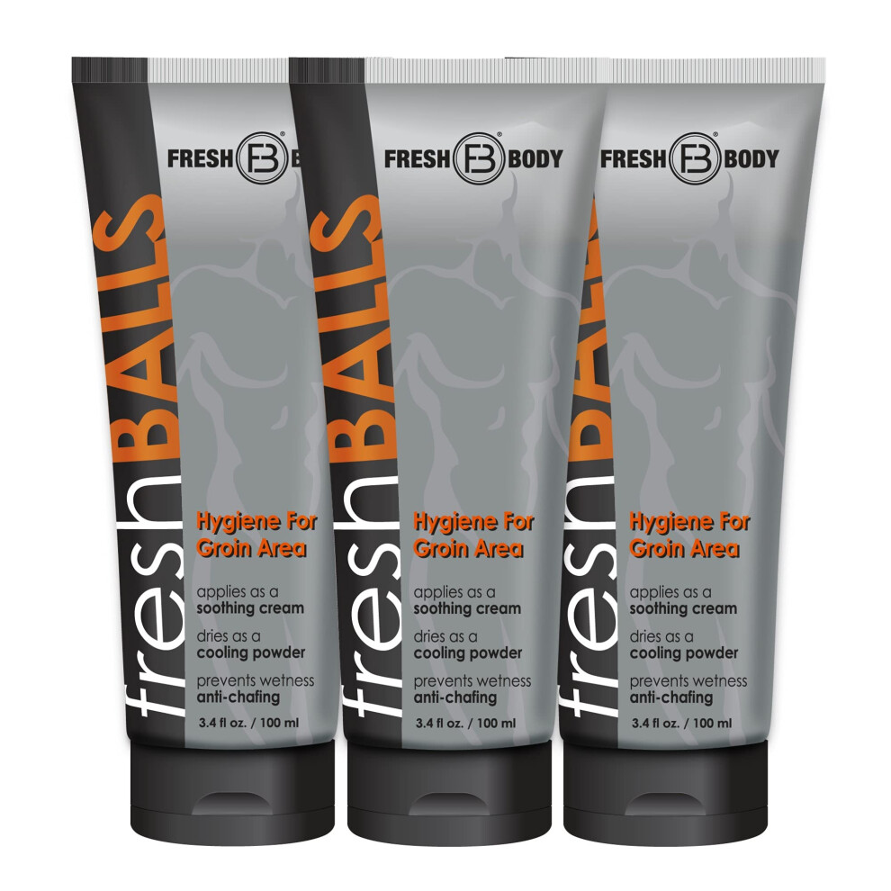 Fresh Body Fb - Fresh Balls Lotion, 34 Fl Oz (3 Pack) Anti-Chafing Mens Soothing Cream To Powder Balls Deodorant And Hygiene For Groin Area
