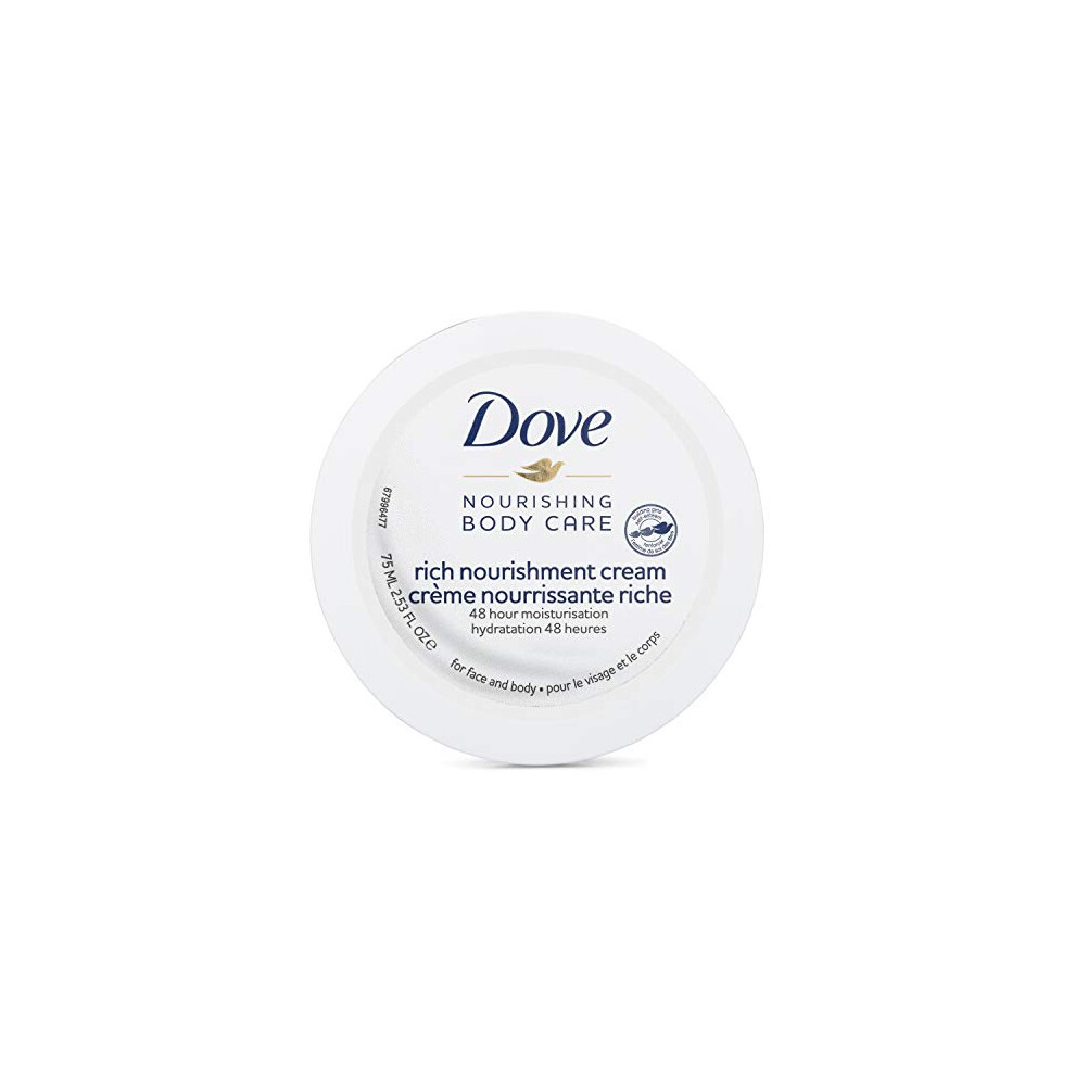 Dove Nourishing Body care Face, Hand and Body Rich Nourishment cream for Extra Dry Skin with 48 Hour Moisturization, 253 FL OZ (Pack of 1)