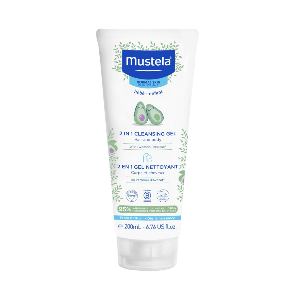 Mustela Baby 2-in-1 Cleansing Gel - Baby Body & Hair Cleanser - with Natural Avocado - Biodegradable Formula & Tear-Free - 6.76 fl. oz. (Pack of 1)