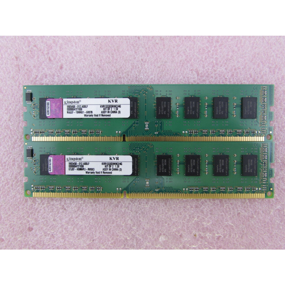 Kingston ValueRAM 4 GB Kit (2x2 GB Modules) 1333MHz PC3-1066 DDR3 DIMM Desktop Memory KVR1333D3N9K2/4G