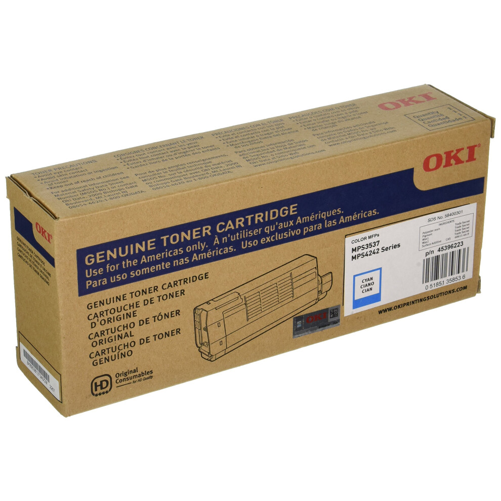 OKI Cyan Toner Cartridge, 10000 Yield (45396223)