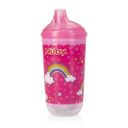 Nuby Nuby Απομονωμένο Ποτήρι με Φως και Αντιστάθμιση Διαρροών, Ροζ Ουράνιο Τόξο, 10 Oz