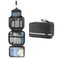 Maliton Toiletry Bag for Men & Women | Large for Traveling | Hanging Compact Hygiene Bag with 4 Compartments | Waterproof Bathroom Shower Bag (Black)
