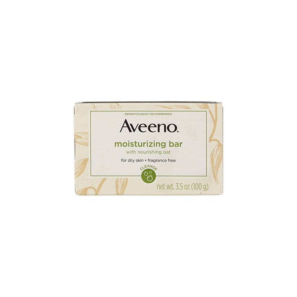 Aveeno gentle Moisturizing Bar Facial cleanser with Nourishing Oat for Dry Skin, Fragrance-free, Dye-Free, & Soap-Free, 35 oz (Pack of 4)