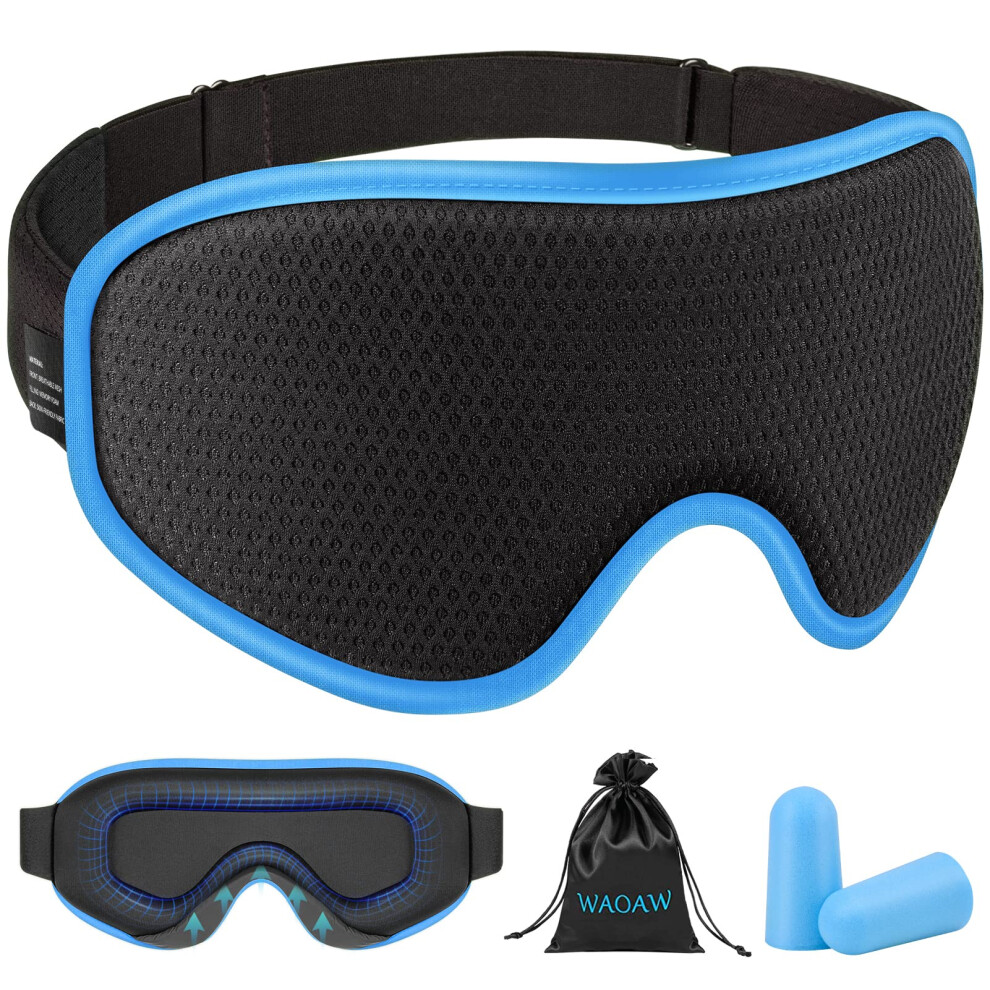 WAOAW Sleep Mask, Eye Mask for Sleep, Silk Eye Sleeping Masks for Both Women and Men, 3D Weighted Eye Cover Sleeping Mask, Blackout Blindfold of Eyemask (Blue) - Image 2