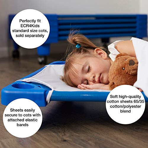 Draps de lit ECR4Kids, Taille Standard, Accessoires de Temps de Repos, Blanc, 12-Pack 2