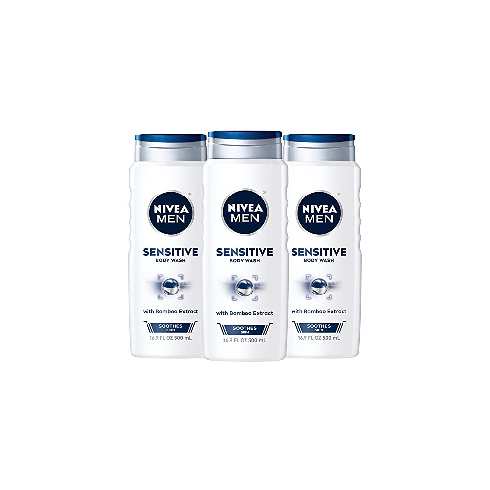 NIVEA MEN Sensitive Body Wash with Bamboo Extract, 3 Pack of 16.9 Fl Oz Bottles