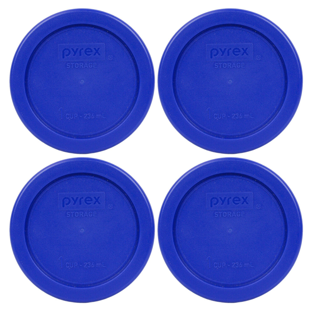 Pyrex 7202-PC Cobalt Blue Round 1 Cup Plastic Storage Lid, Made in USA - 4 Pack