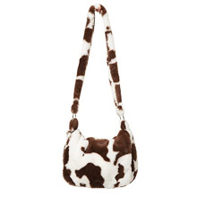 Sac bandouliθre en fausse fourrure YIUOR, imprimι vache, pour femme, en peluche douce et moelleuse, avec fermeture ιclair (marron)