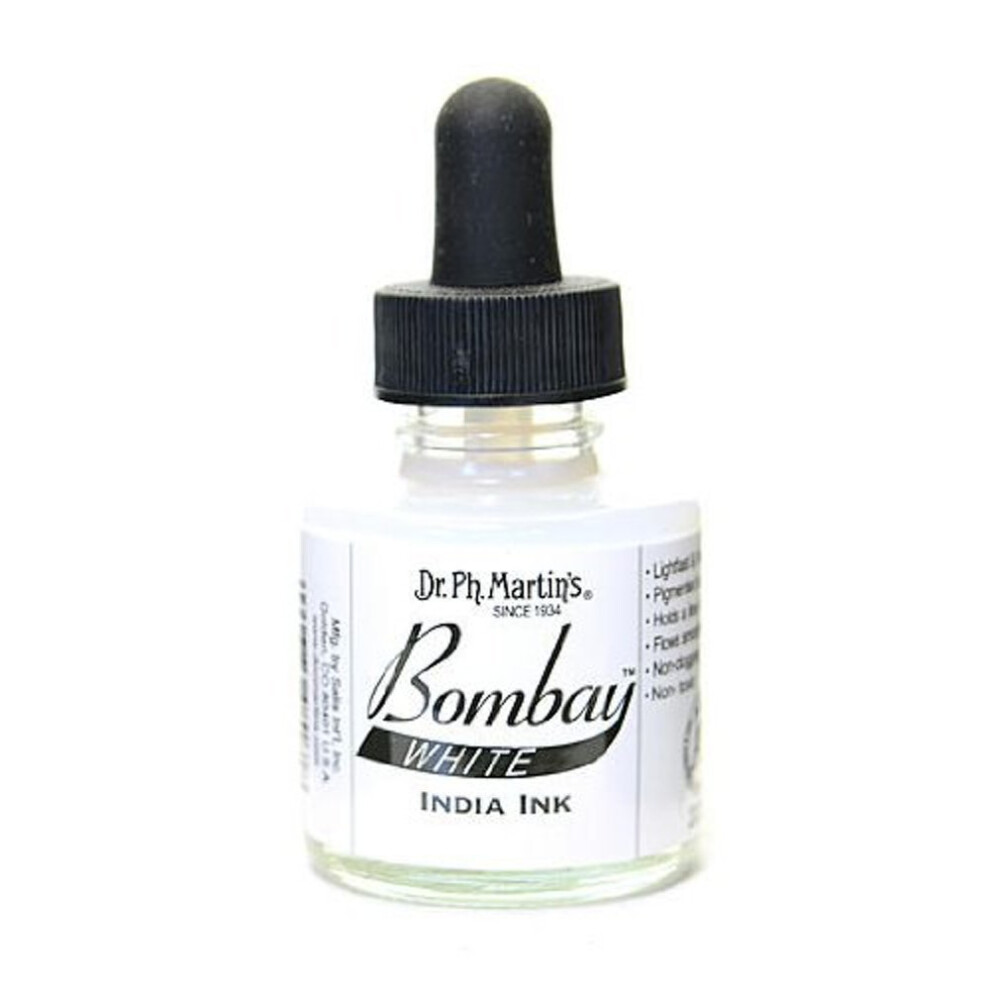 Dr Ph Martins Bombay India Ink (8BY) Ink Bottle, 10 oz, White, 1 Bottle