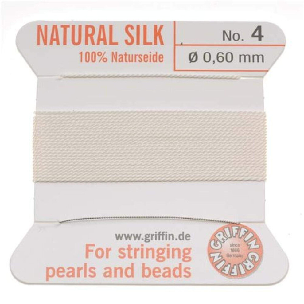 griffin Silk Beading cord and Needle, Size 4, White