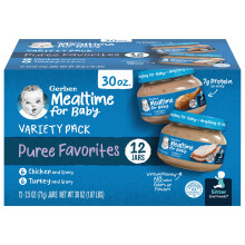 Pacote Variado de Carnes Gerber 2ª Comida para Bebés, Frango e Peru, 25 Onças (12 Frascos)