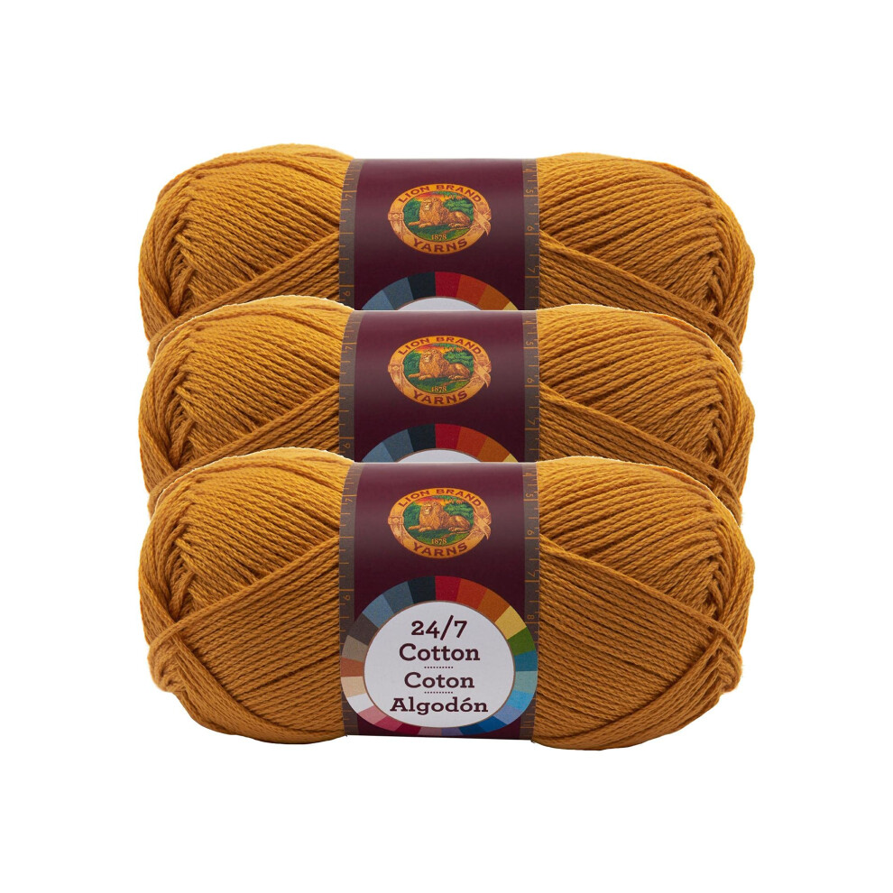 Lion Brand 24/7 Cotton Yarn, Yarn for Knitting, Crocheting, and Crafts, Goldenrod, 3 Pack