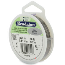 Fio de Aço Inoxidável de 7 Fios para Bead Stringing, 0.020 in / 0.51 mm, Brilhante, 30 ft / 9.2 m