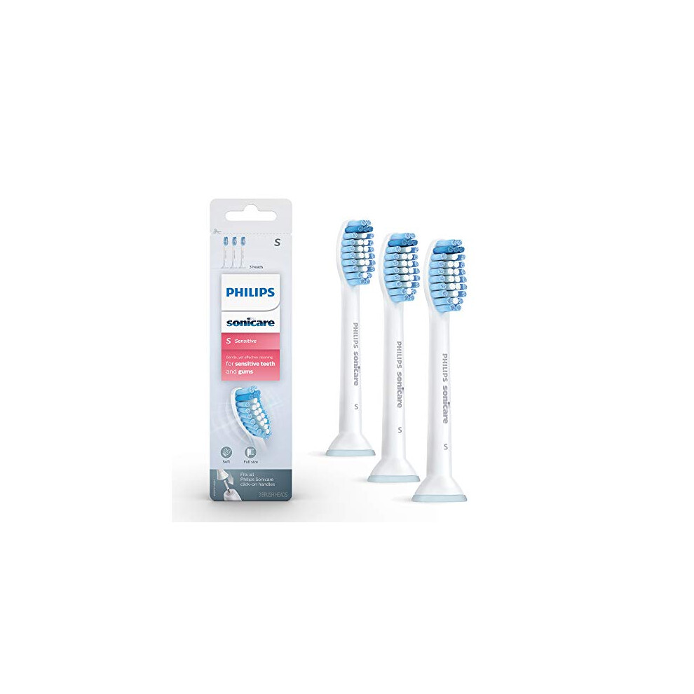 Philips Sonicare Genuine Sensitive Replacement Toothbrush Heads for Sensitive Teeth, 3 Brush Heads, White, HX6053/64