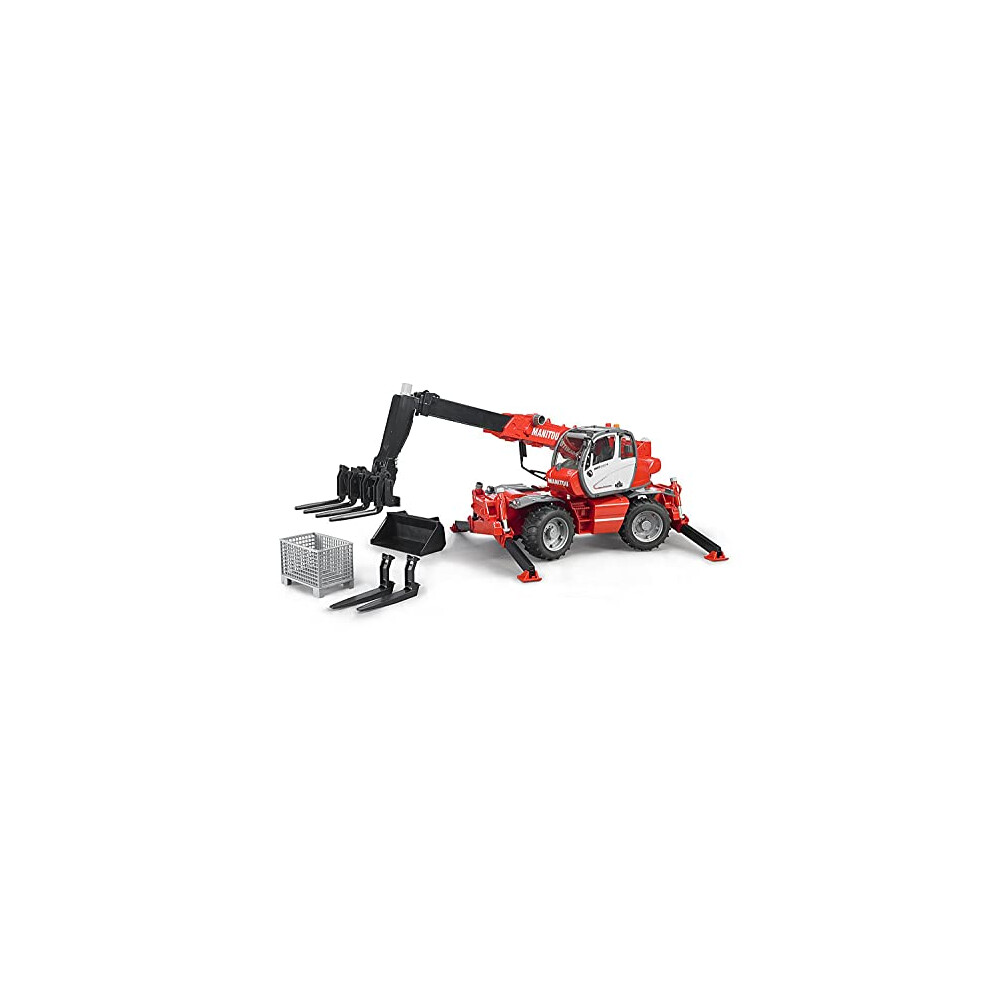 Bruder Toys - Construction Realistic Manitou MRT 2150 Telescopic Loader with Adjustable/Extendable Telescopic Arm and Lifting Forks - Ages 4+