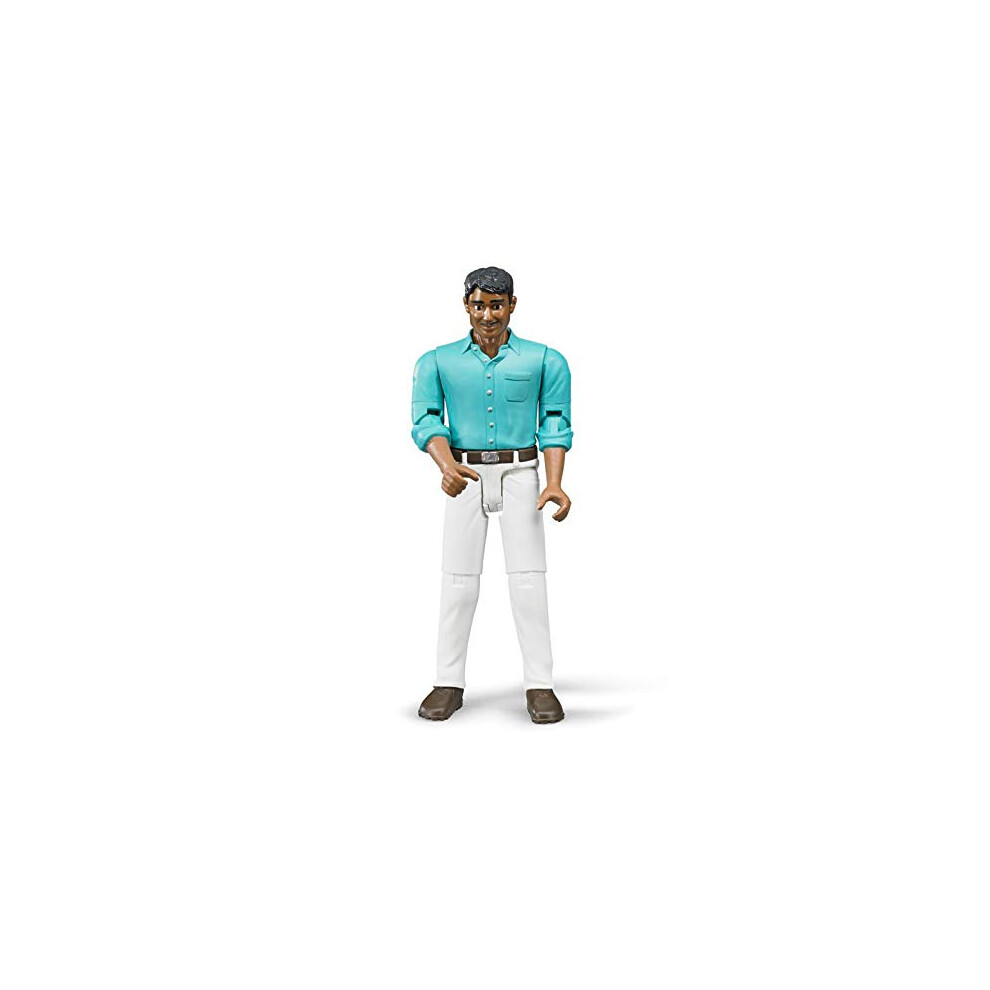 Bruder Toys - Bworld Realistic Medium Skin Tone Man with White Jeans Action Figure has Moveable Limbs and Can Grasp Objects - Ages 4+