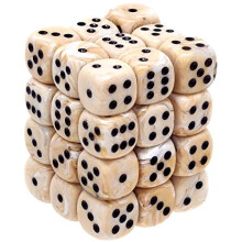 Chessex Dice d6 Sets: Marble Ivory with Black - 12 mm sexsidig trning (36) trningsblock