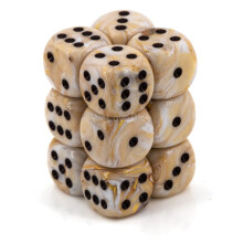 Sady kociek Chessex d6: Mramorov slonovinov farba s ciernou - 16 mm eststrann kocka (12) blok kociek