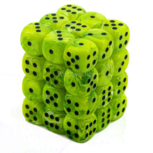 Set di dadi Chessex d6: Vortex verde brillante con nero - dado a sei facce da 12 mm (36) blocco di dadi