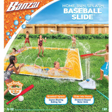 BANZAI Home Run Splash Baseball-Rutsche, Lnge: 14 Fu, Breite: 14 Fu, aufblasbare Outdoor-Hinterhof-Wasserrutsche, Spritzspielzeug, Baseballsch