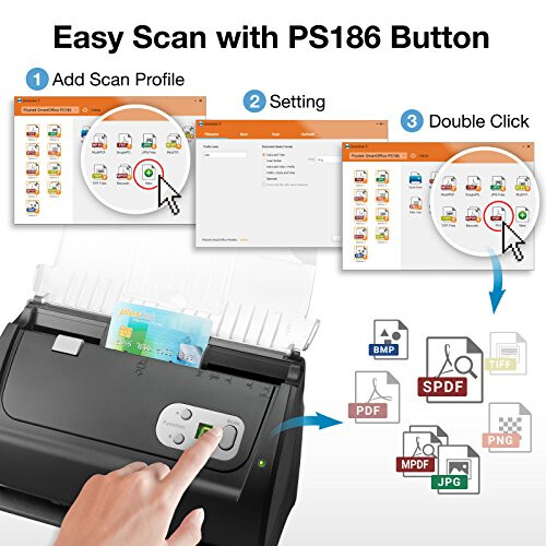 Plustek PS186 Desktop Document Scanner, with 50-pages Auto Document Feeder (ADF). For Windows 7 / 8 / 10 / 11 (Intel/AMD only) 2