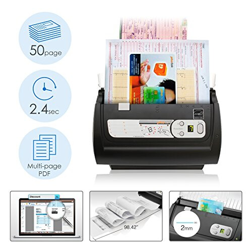 Plustek PS186 Desktop Document Scanner, with 50-pages Auto Document Feeder (ADF). For Windows 7 / 8 / 10 / 11 (Intel/AMD only) 1