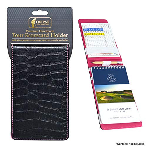 ON PAR Premium Crocodile Golf Scorecard Holder - Black/Pink 1