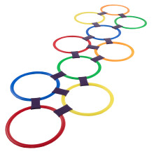 Hey Play Hopscotch Ringspel-10 färgglada plastringar och 15 kopplingar för inomhus- eller utomhusbruk
