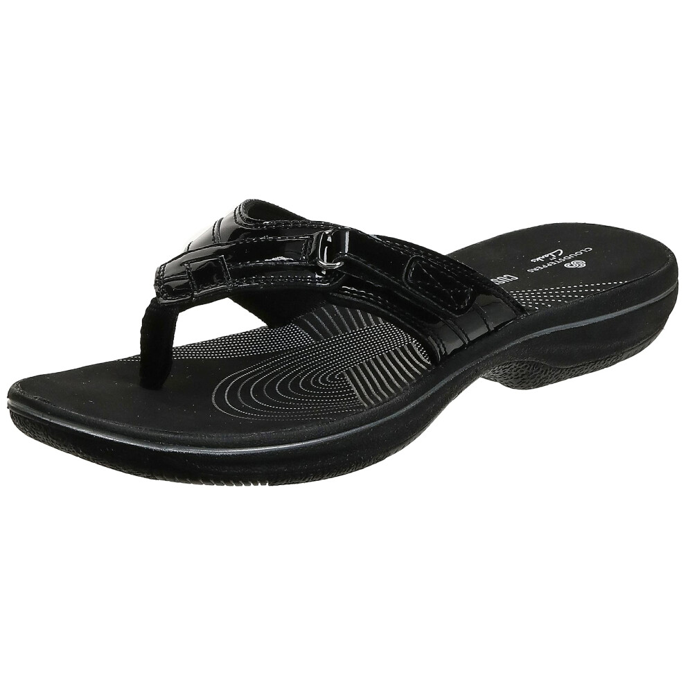 Clarks Women's Breeze Sea Flip-Flop, Black Patent Synthetic, 5