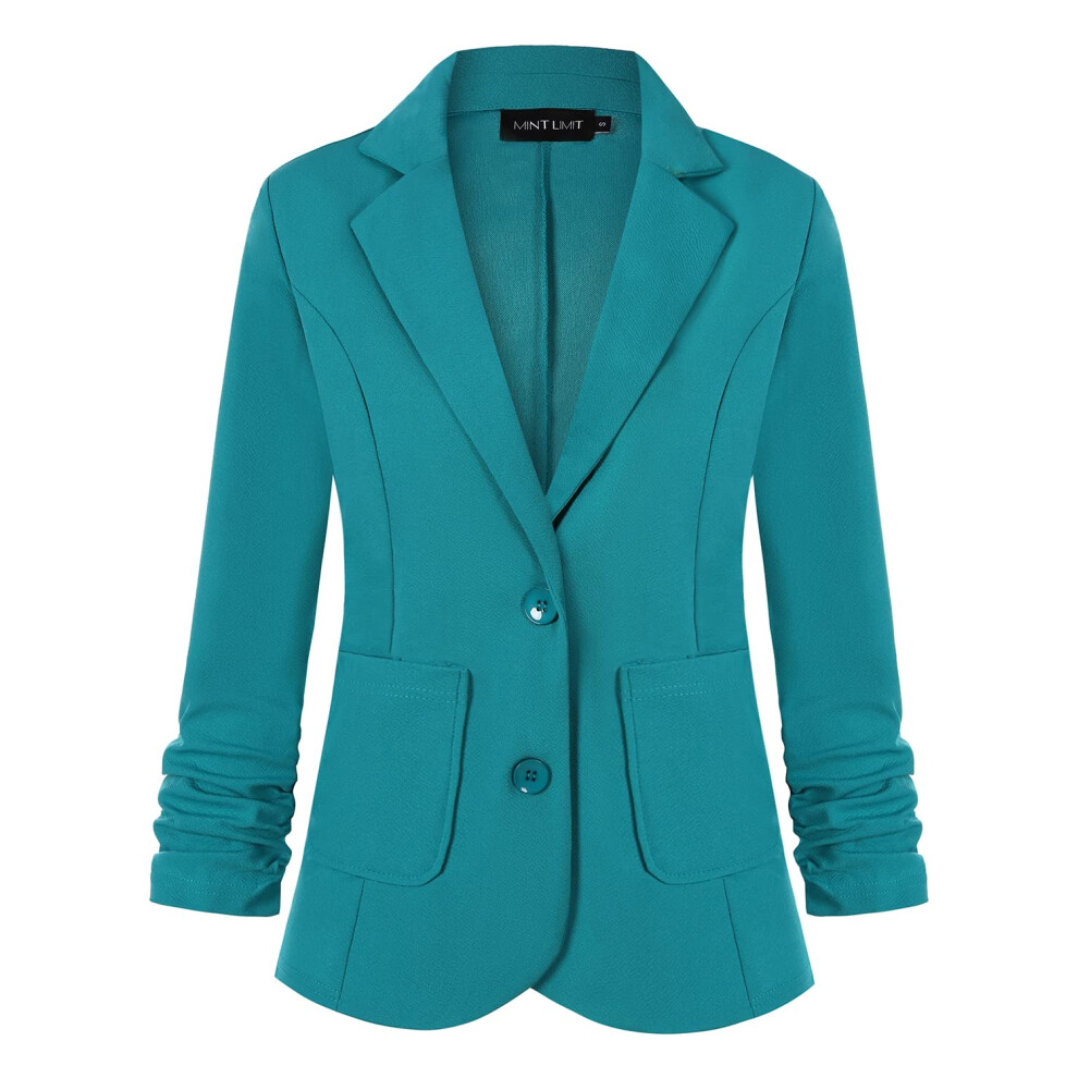 Blazer d?contract? pour femme Unifizz, revers crant?, manches 3/4, boutonn? sur le devant, veste de travail avec poches #Teal Green, taille L#
