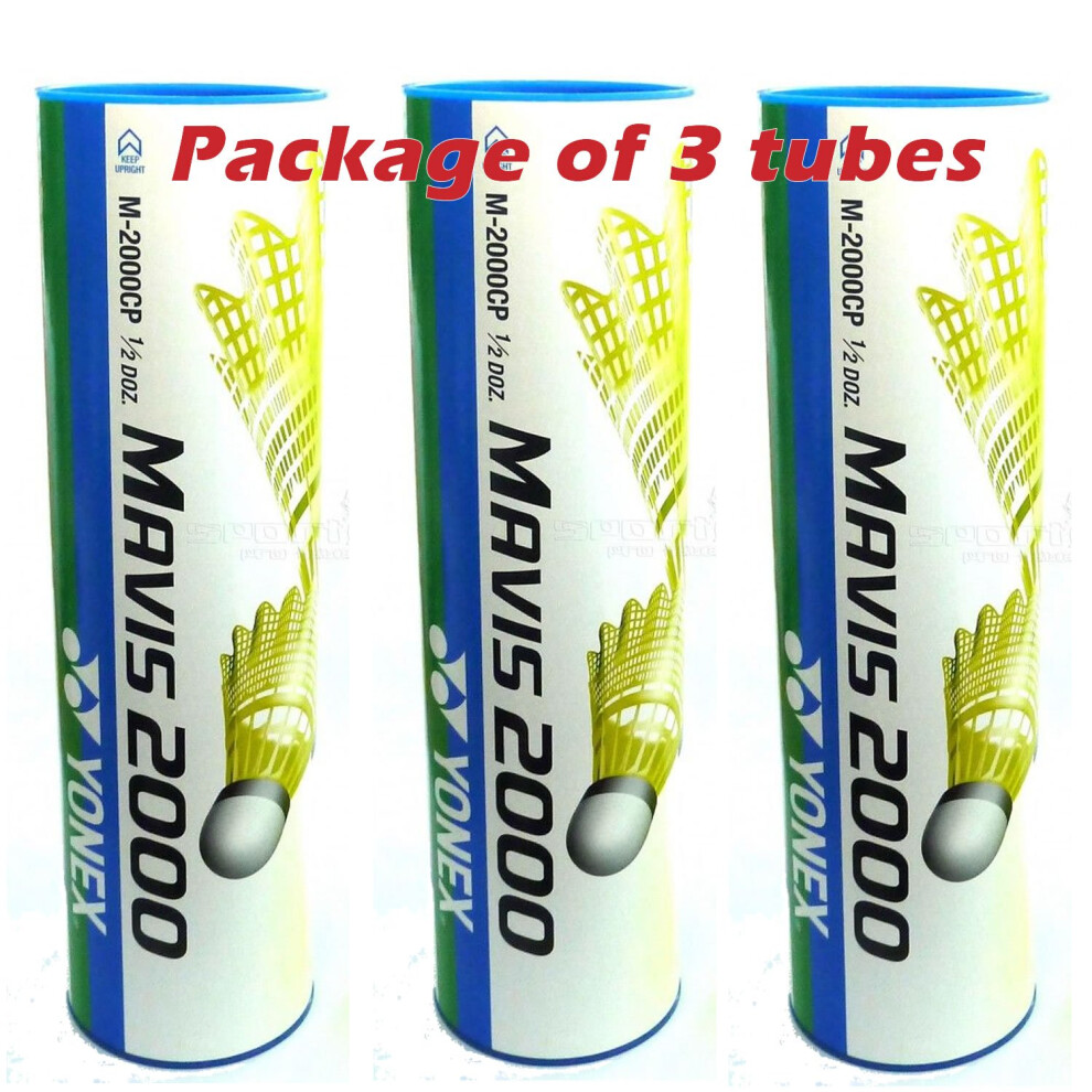 YONEX Mavis 2000 Nylon Tournament Shuttle (12 Dozen) (Pkg of 3 Tubes(18pcs)-Yellow Medium Speed)