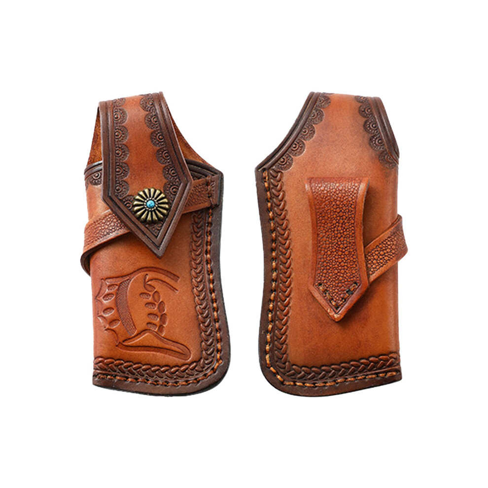 Brown Leather Sheath for Folding Knife,Vegetable Tanned Leather Sheaths,Pocket Knife Case for Folding Knife,Durable Leather Design with Brass Button a