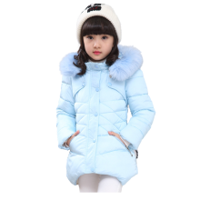 (Blue, 7-8Years) Kids Girls Winter Jacket Fur Hooded Coat Warm UK