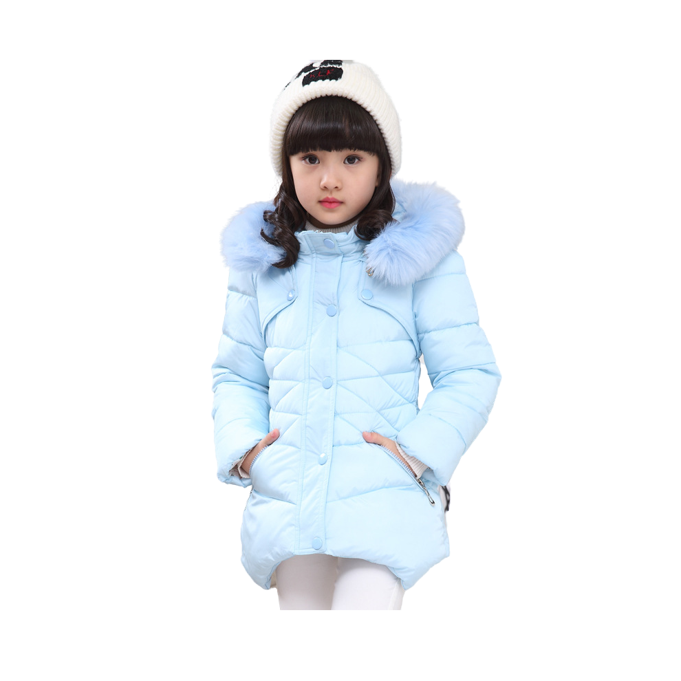 (Blue, 7-8Years) Kids Girls Winter Jacket Fur Hooded Coat Warm UK